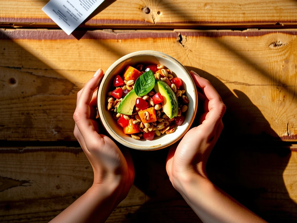 Bol coloré tenant dans deux mains